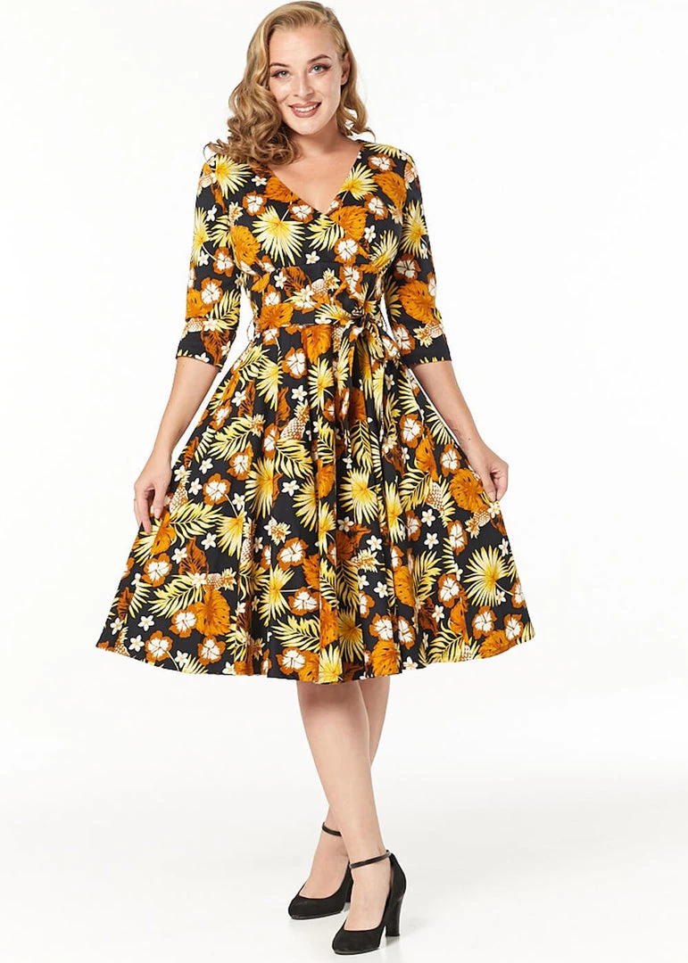 Sheen Timeless Barbara Floral 50's Swing Dress Black