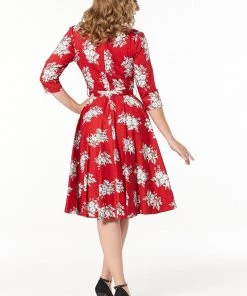 Sheen Timeless Yara Floral 50's Swing Dress Red New In