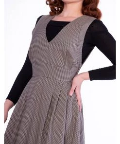 New In Sheen Lola Check 40's Pinafore Dress Brown