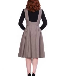 New In Sheen Lola Check 40's Pinafore Dress Brown