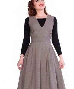 New In Sheen Lola Check 40's Pinafore Dress Brown