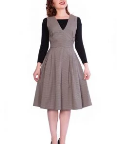 New In Sheen Lola Check 40's Pinafore Dress Brown
