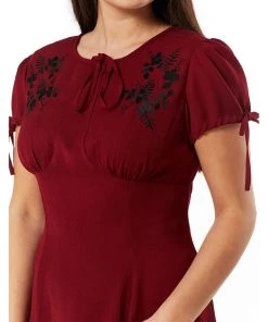 Sheen New In Timeless Ava Floral 40's Swing Dress Burgundy