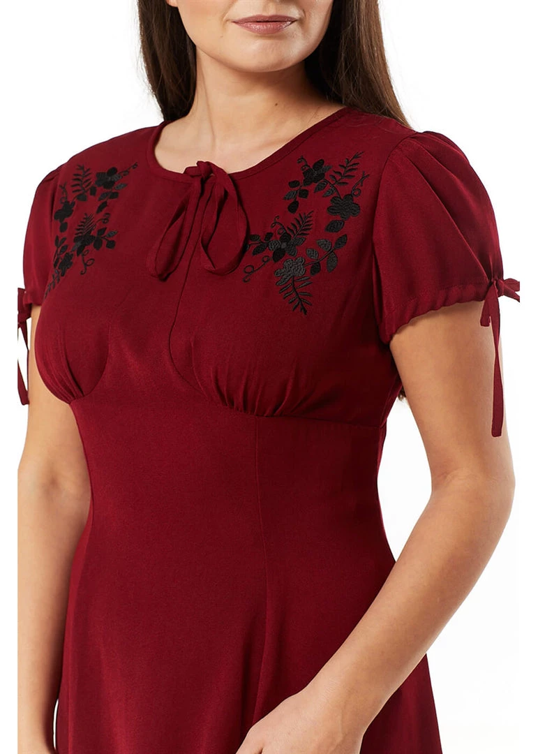 Sheen New In Timeless Ava Floral 40's Swing Dress Burgundy