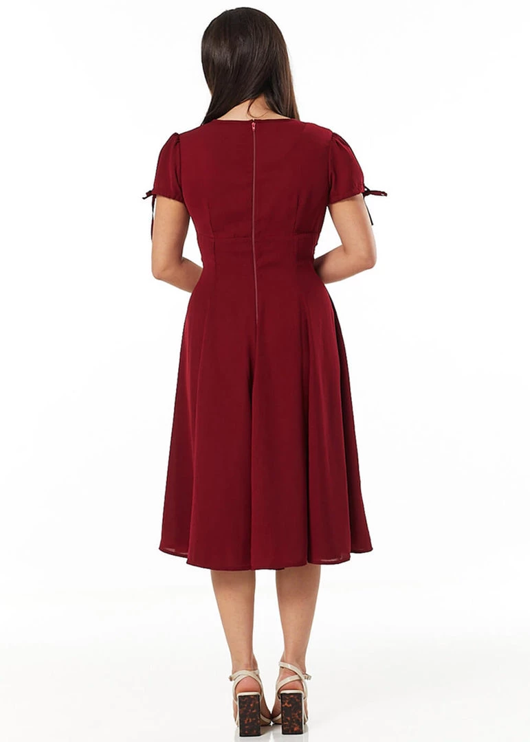 Sheen New In Timeless Ava Floral 40's Swing Dress Burgundy