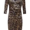 Smashed Lemon Soft Leopard Velvet 60's Pencil Dress Gold Black New In