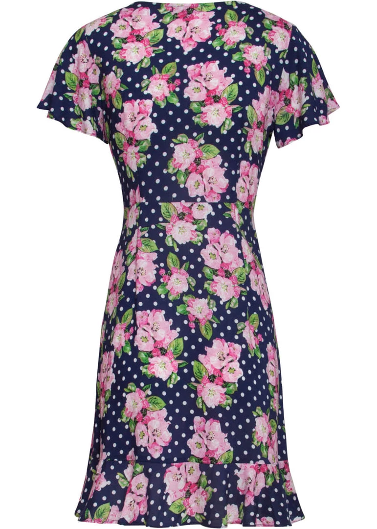 Smashed Lemon Dilly Dally Polkadot Flowers 60's A-Line Dress Navy Pink New In