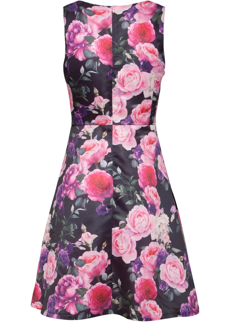 Smashed Lemon Bed Of Roses 60's A-Line Dress Black Pink New In