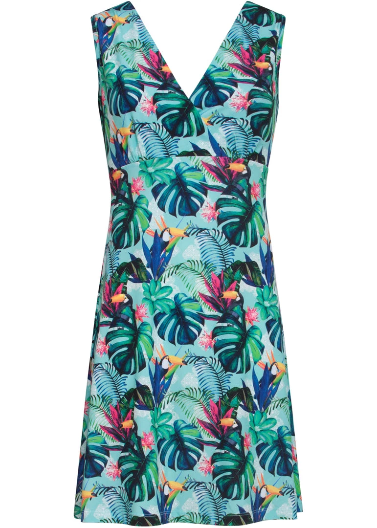 New In Smashed Lemon Monstera 60's A-Line Dress Turquoise