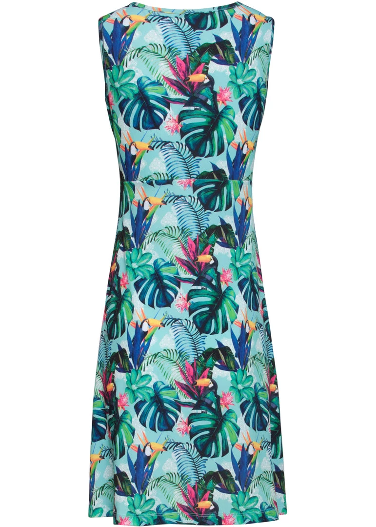 New In Smashed Lemon Monstera 60's A-Line Dress Turquoise