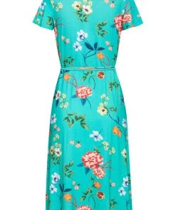 New In Smashed Lemon Pomegranate 60's A-Line Dress Turquoise
