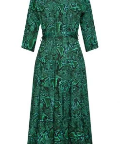 Smashed Lemon Venom Snake 70's Midi Dress Green New In