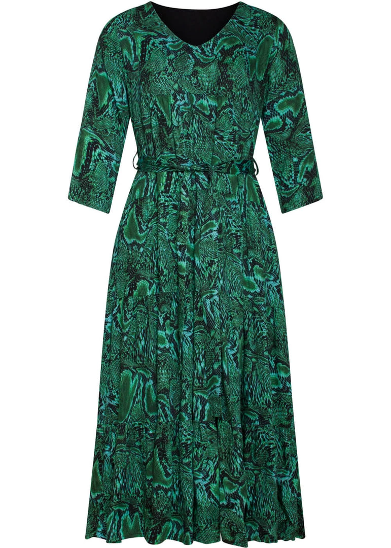 Smashed Lemon Venom Snake 70's Midi Dress Green New In