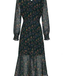 Smashed Lemon Strut Your Peacock 70's Midi Dress Black
