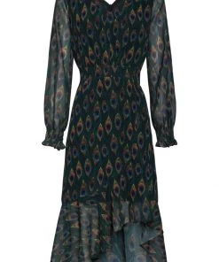 Smashed Lemon Strut Your Peacock 70's Midi Dress Black