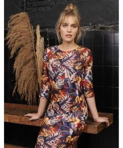 New In Smashed Lemon Desert Rose 60's Pencil Dress Cognac