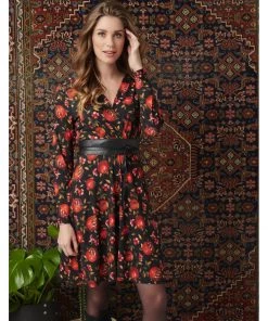 Smashed Lemon Medida Pomegranate 60's A-Line Dress Black