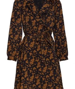 New In Smashed Lemon Fable Floral 70's Dress Black