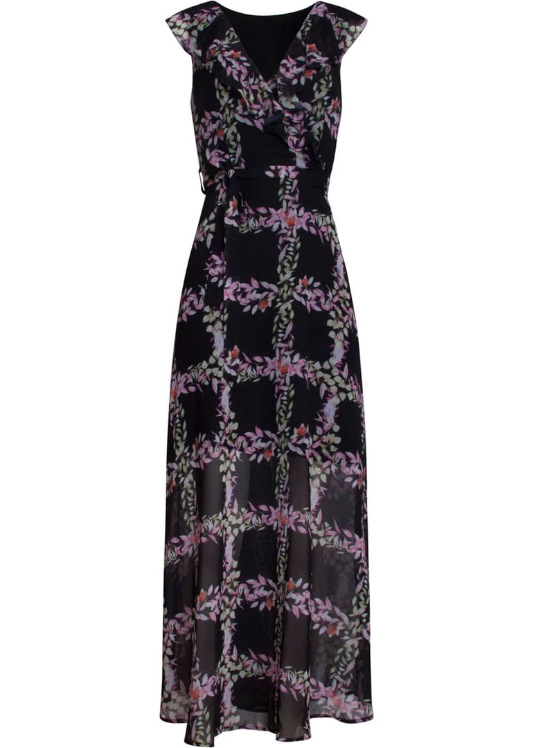 Smashed Lemon Floral Wonderland 70's Maxi Dress Black