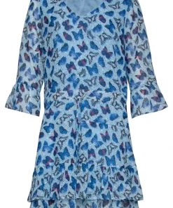 Smashed Lemon Butterfly Bohemian 60's A-Line Dress Blue New In