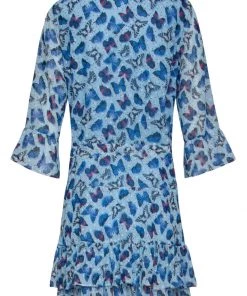 Smashed Lemon Butterfly Bohemian 60's A-Line Dress Blue New In