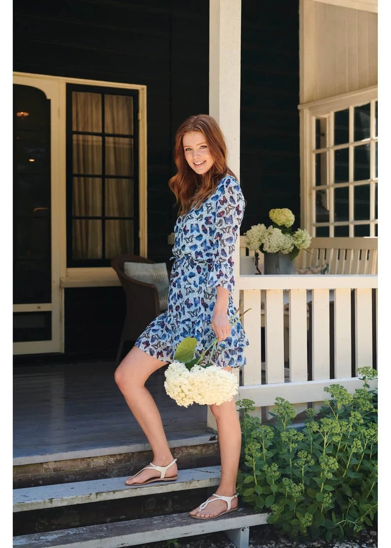 Smashed Lemon Butterfly Bohemian 60's A-Line Dress Blue New In