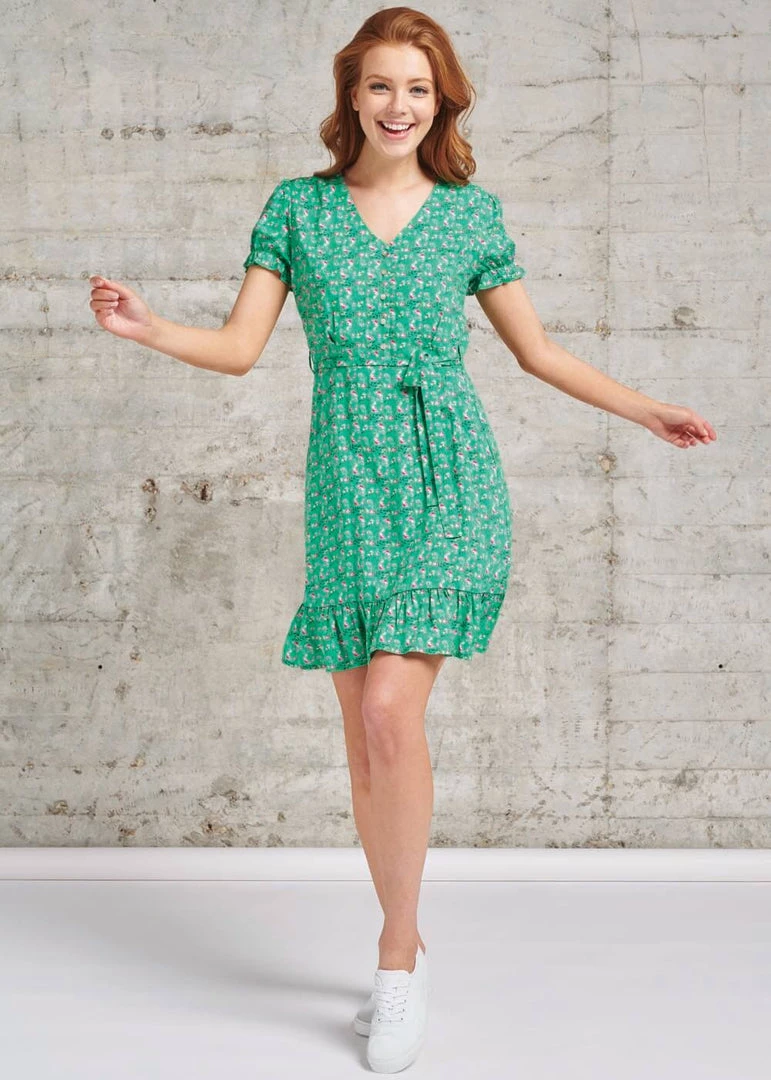 New In Smashed Lemon Dearest Daisy 60's A-Line Dress Green