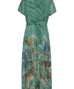 Smashed Lemon Giraffe Safari 70's Maxi Dress Green