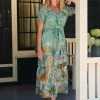 Smashed Lemon Giraffe Safari 70's Maxi Dress Green