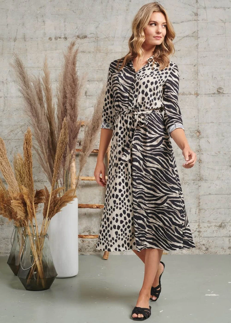 Smashed Lemon Mixed Safari 70's Dress Beige New In