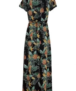 New In Smashed Lemon Dotted Pineapple 70's Maxi Dress Black