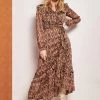 Smashed Lemon Autumn Trance 70's Maxi Dress Brown Red