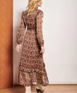 Smashed Lemon Autumn Trance 70's Maxi Dress Brown Red