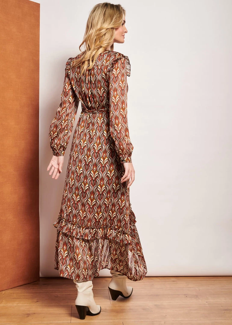Smashed Lemon Autumn Trance 70's Maxi Dress Brown Red