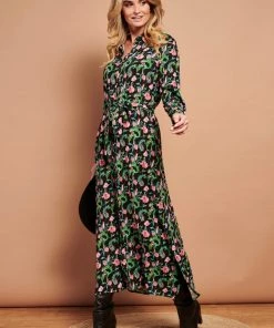 New In Smashed Lemon Raccoon Fox & Squirrel 70's Maxi Dress Black