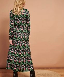 New In Smashed Lemon Raccoon Fox & Squirrel 70's Maxi Dress Black