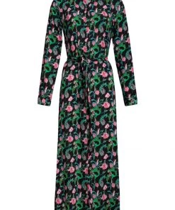 New In Smashed Lemon Raccoon Fox & Squirrel 70's Maxi Dress Black