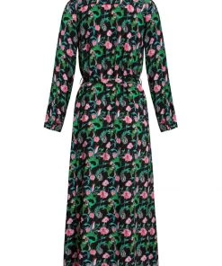 New In Smashed Lemon Raccoon Fox & Squirrel 70's Maxi Dress Black