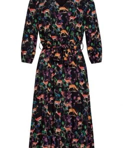 Smashed Lemon Forest Deer 70's A-Line Dress Multi New In