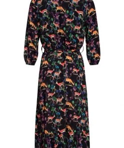 Smashed Lemon Forest Deer 70's A-Line Dress Multi New In