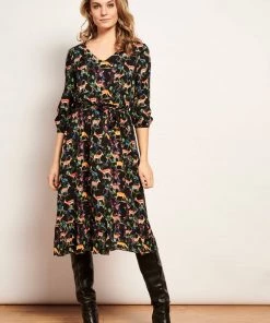 Smashed Lemon Forest Deer 70's A-Line Dress Multi New In