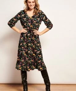 Smashed Lemon Forest Deer 70's A-Line Dress Multi New In