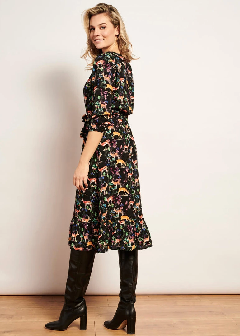 Smashed Lemon Forest Deer 70's A-Line Dress Multi New In