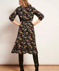 Smashed Lemon Forest Deer 70's A-Line Dress Multi New In