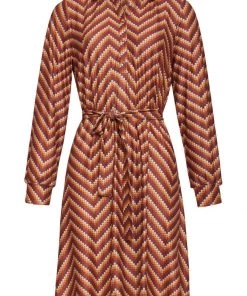 New In Smashed Lemon Retro Wave 70's A-Line Dress Sand Brown