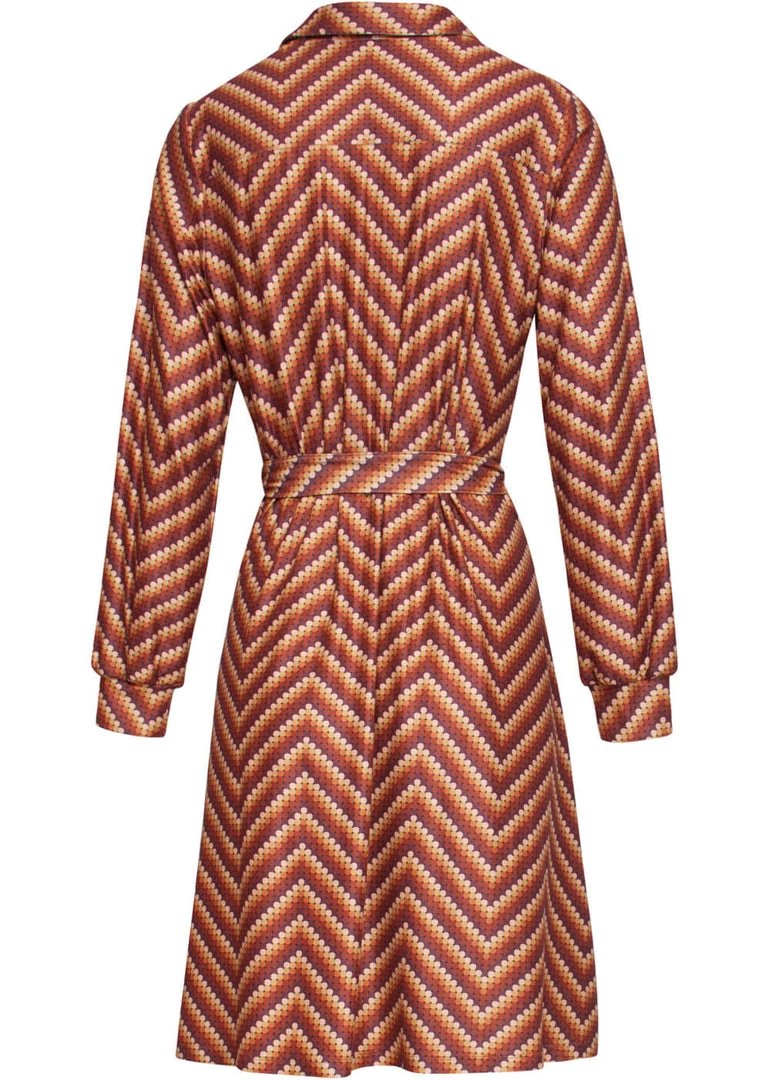 New In Smashed Lemon Retro Wave 70's A-Line Dress Sand Brown