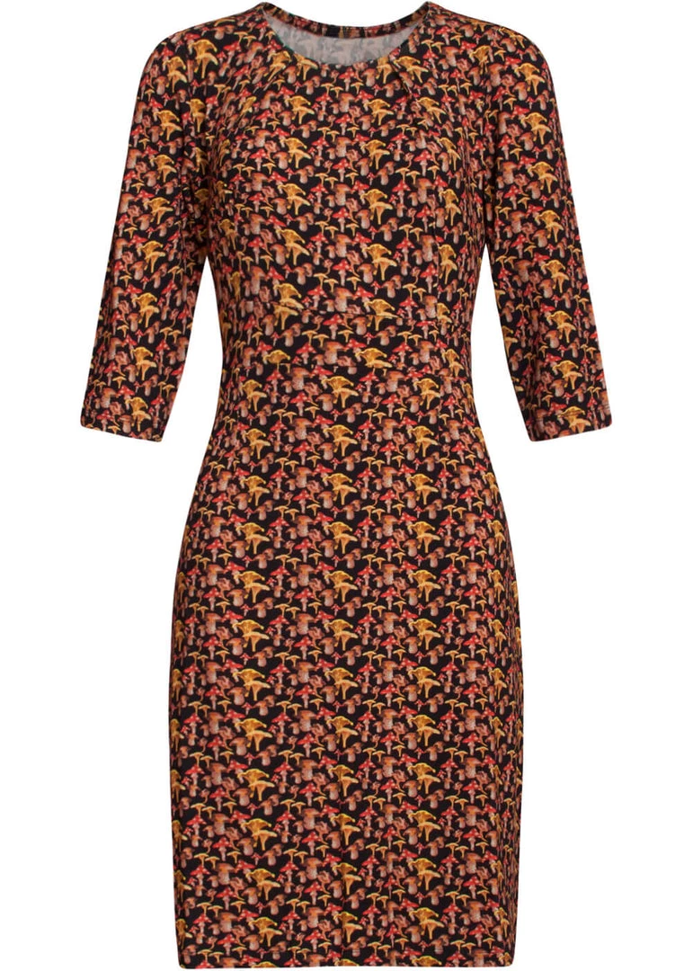 Smashed Lemon Mushroom 60's Pencil Dress Multi Black New In