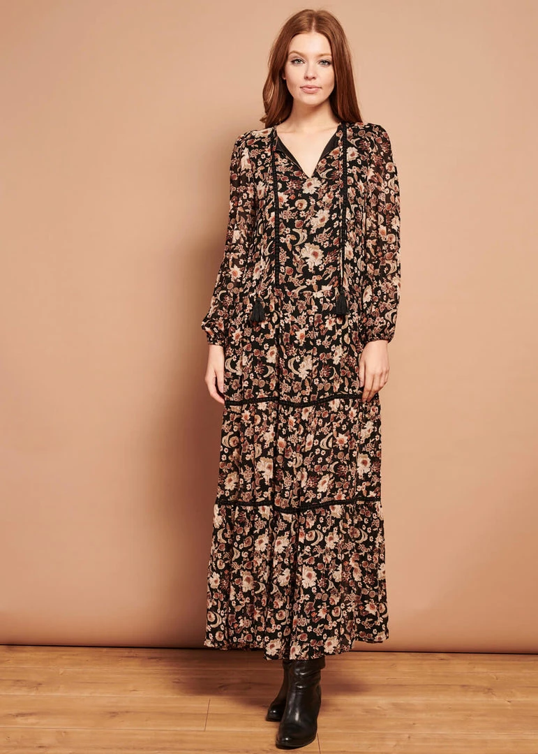 Smashed Lemon Bohemian Love 70's Maxi Dress Black Brown New In