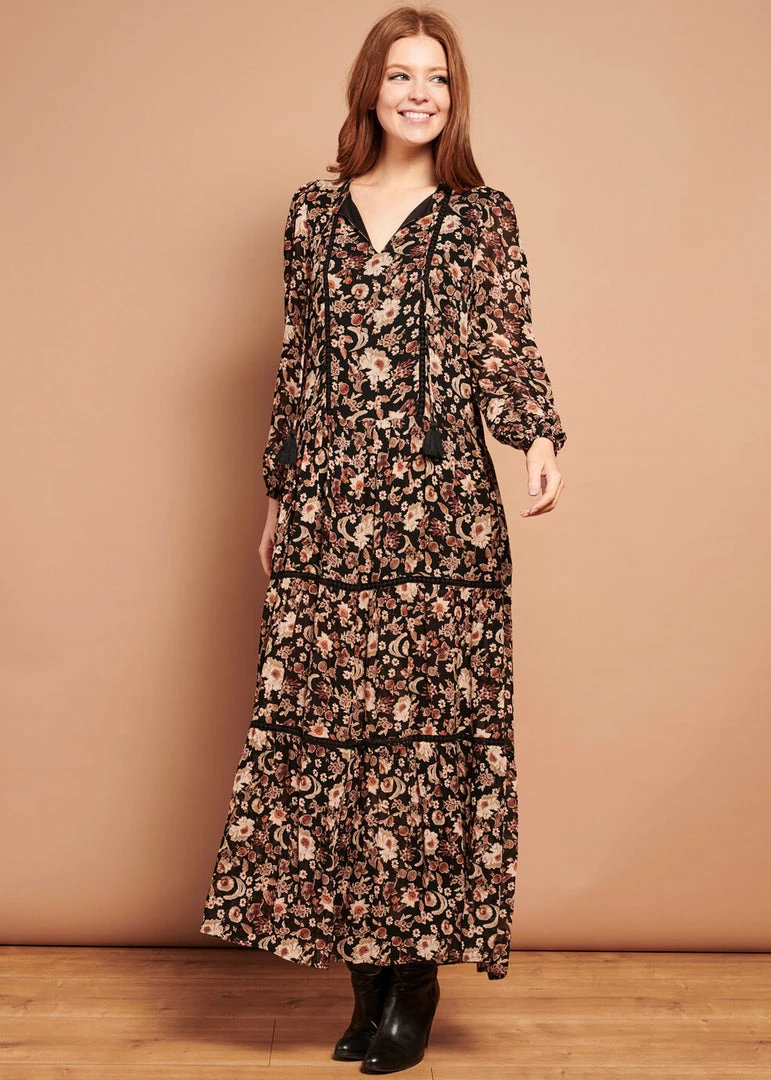 Smashed Lemon Bohemian Love 70's Maxi Dress Black Brown New In