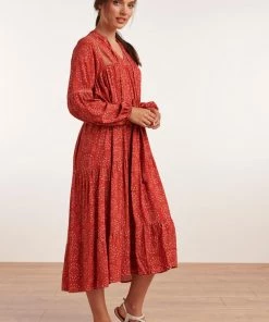 Smashed Lemon Spirit Circle 70's Maxi Dress Red New In